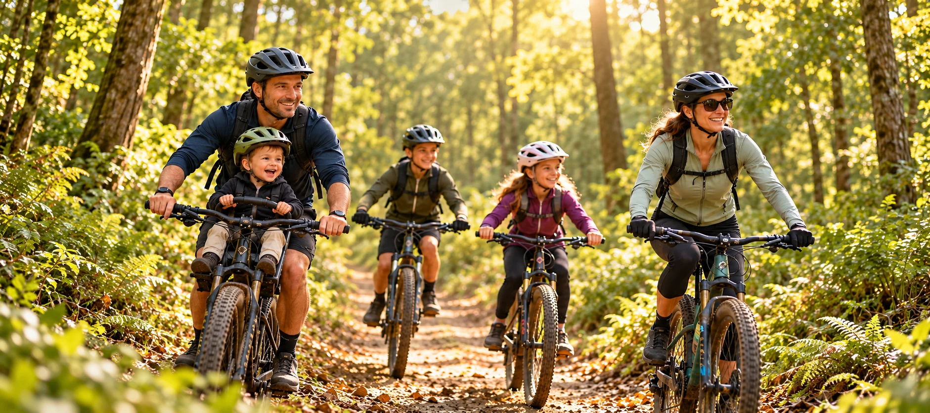 Family enjoying a cycling day together